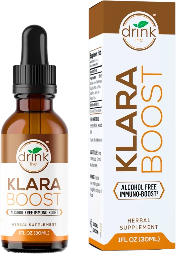 Klara Boost 1 fl oz amber dropper bottle and box